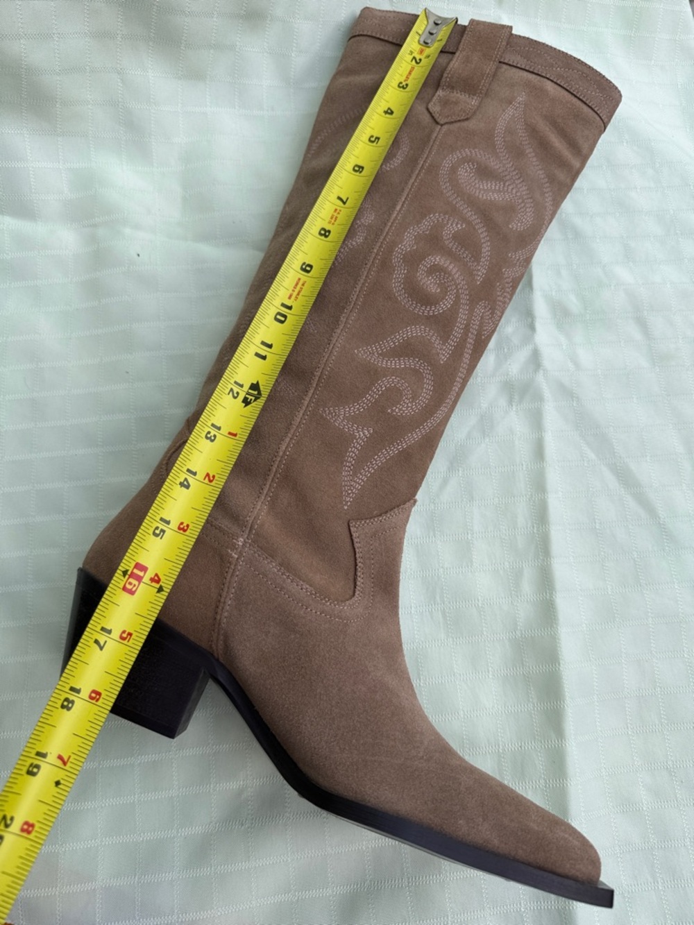 New Zara Taupe Suede Knee-High Western Boots - Picture 9 of 11